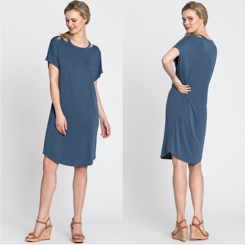 Nic+Zoe‎ Open Road Drop-Shoulder Short Sleeve T-Shirt Dress Modal Coastal Resort